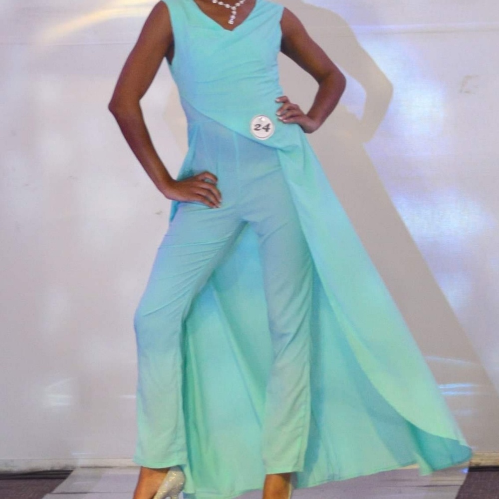 Seafoam Green Pantsuit with Train size medium
